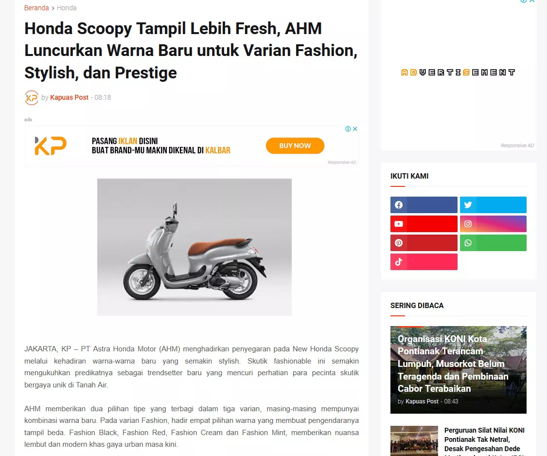 Honda Scoopy Tampil Lebih Fresh, AHM Luncurkan Warna Baru untuk Varian Fashion, Stylish, dan Prestige