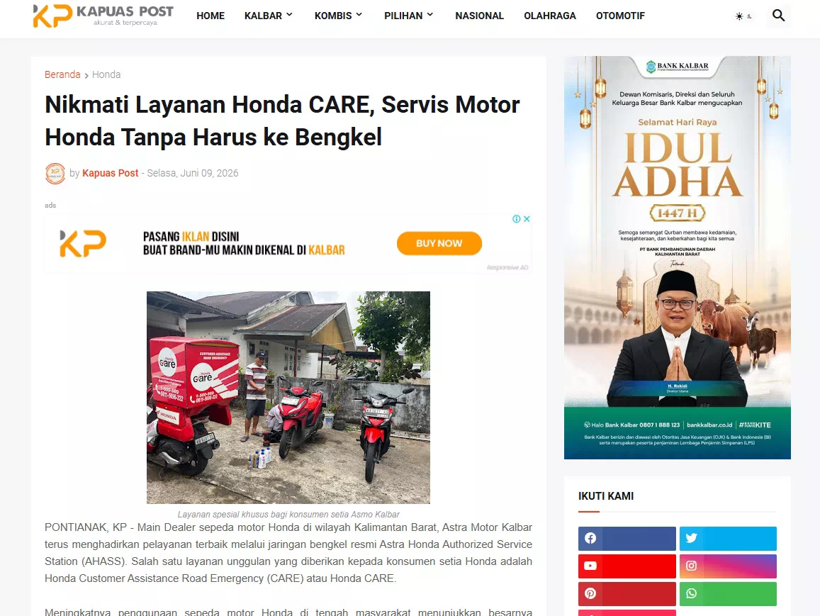 Nikmati Layanan Honda CARE, Servis Motor Honda Tanpa Harus ke Bengkel