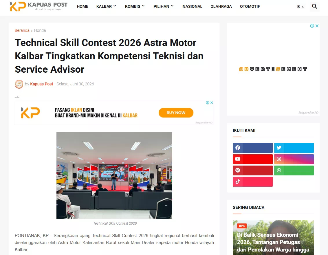 Technical Skill Contest 2026 Astra Motor Kalbar Tingkatkan Kompetensi Teknisi dan Service Advisor
