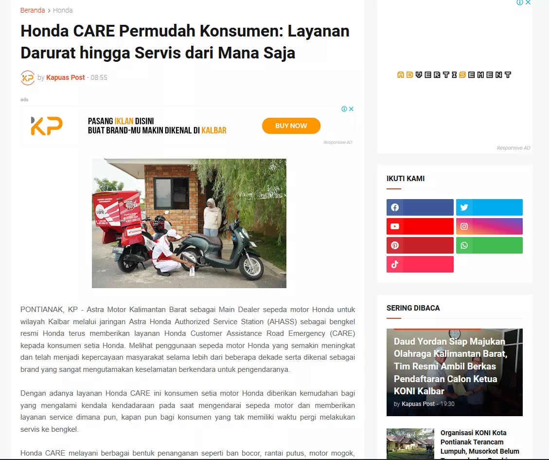 Honda CARE Permudah Konsumen: Layanan Darurat hingga Servis dari Mana Saja