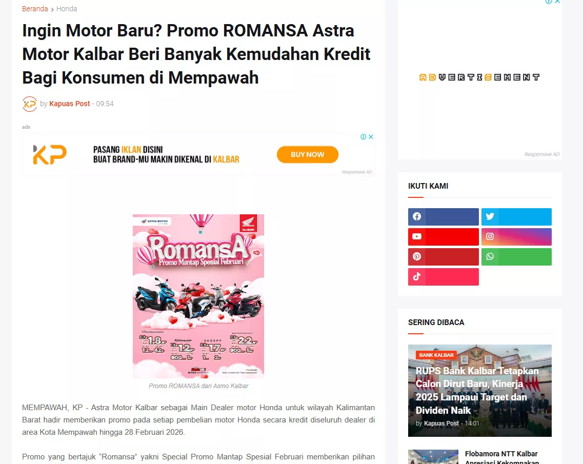 Ingin Motor Baru? Promo ROMANSA Astra Motor Kalbar Beri Banyak Kemudahan Kredit Bagi Konsumen di Mempawah