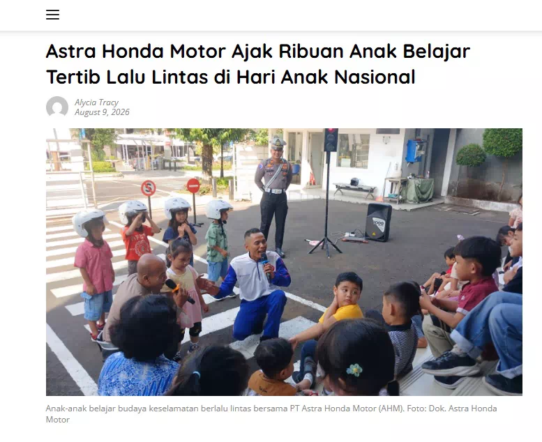 Astra Honda Motor Ajak Ribuan Anak Belajar Tertib Lalu Lintas di Hari Anak Nasional