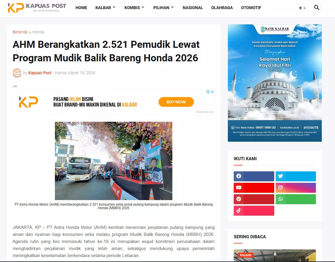 AHM Berangkatkan 2.521 Pemudik Lewat Program Mudik Balik Bareng Honda 2026