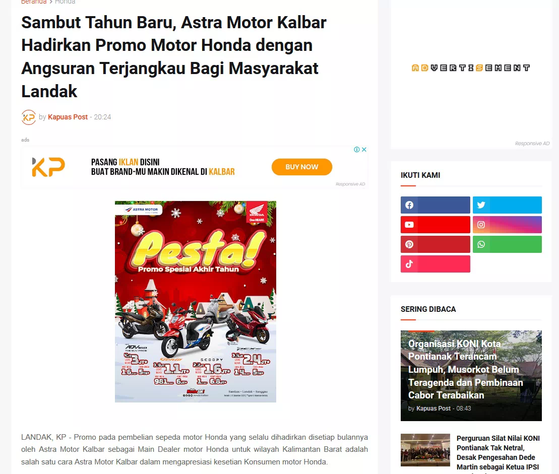 Sambut Tahun Baru, Astra Motor Kalbar Hadirkan Promo Motor Honda dengan Angsuran Terjangkau Bagi Masyarakat Landak
