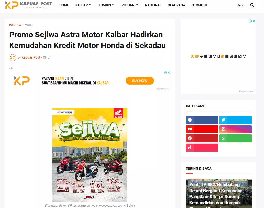 Promo Sejiwa Astra Motor Kalbar Hadirkan Kemudahan Kredit Motor Honda di Sekadau