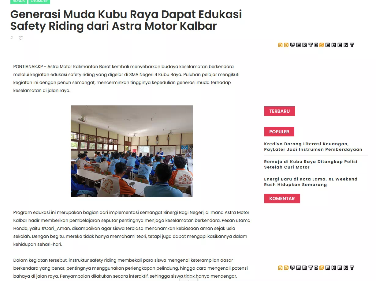 Generasi Muda Kubu Raya Dapat Edukasi Safety Riding dari Astra Motor Kalbar
