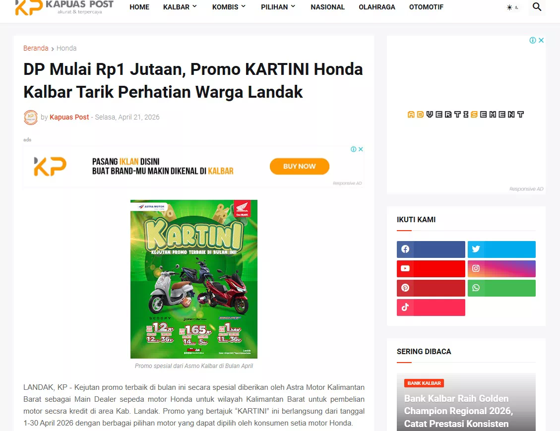 DP Mulai Rp1 Jutaan, Promo KARTINI Honda Kalbar Tarik Perhatian Warga Landak