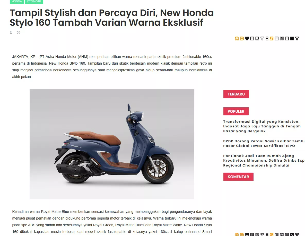 Tampil Stylish dan Percaya Diri, New Honda Stylo 160 Tambah Varian Warna Eksklusif