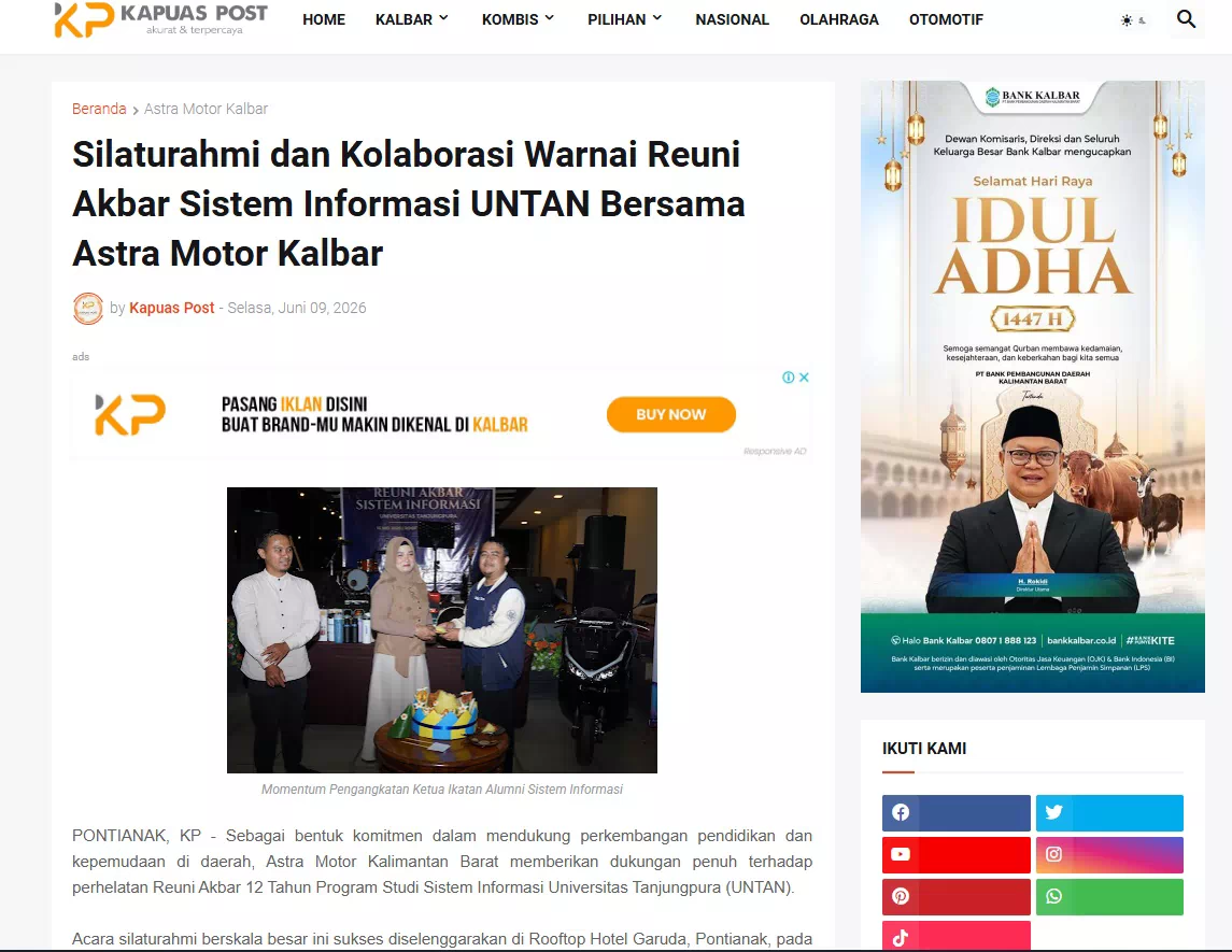 Silaturahmi dan Kolaborasi Warnai Reuni Akbar Sistem Informasi UNTAN Bersama Astra Motor Kalbar