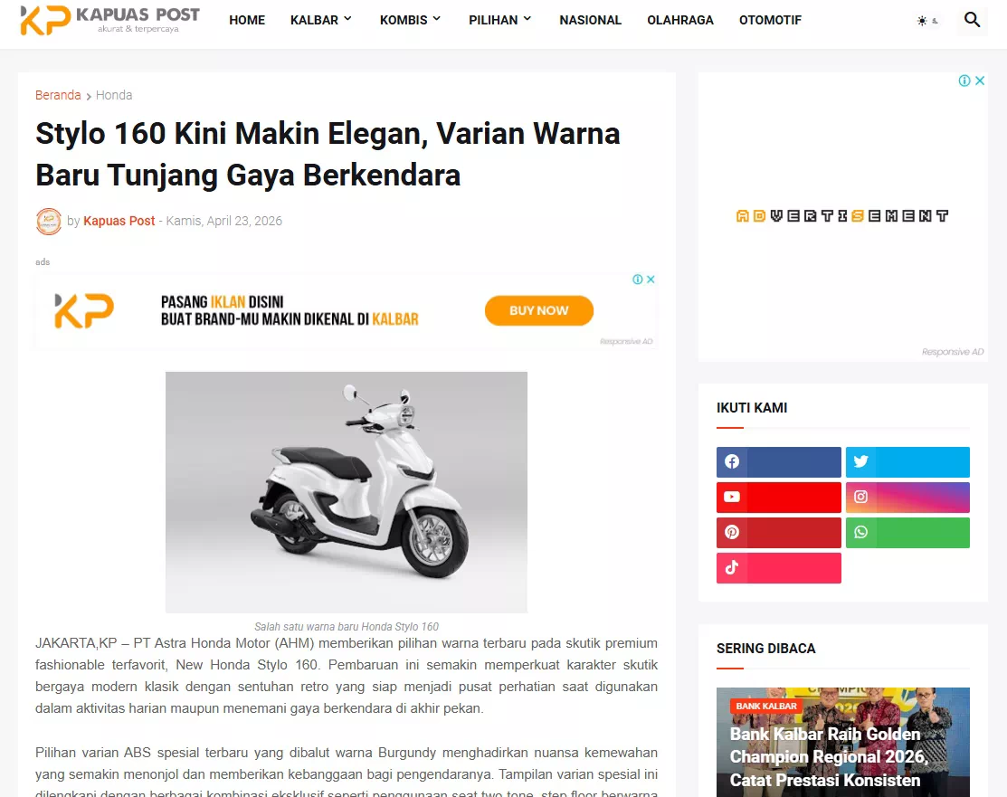 Stylo 160 Kini Makin Elegan, Varian Warna Baru Tunjang Gaya Berkendara