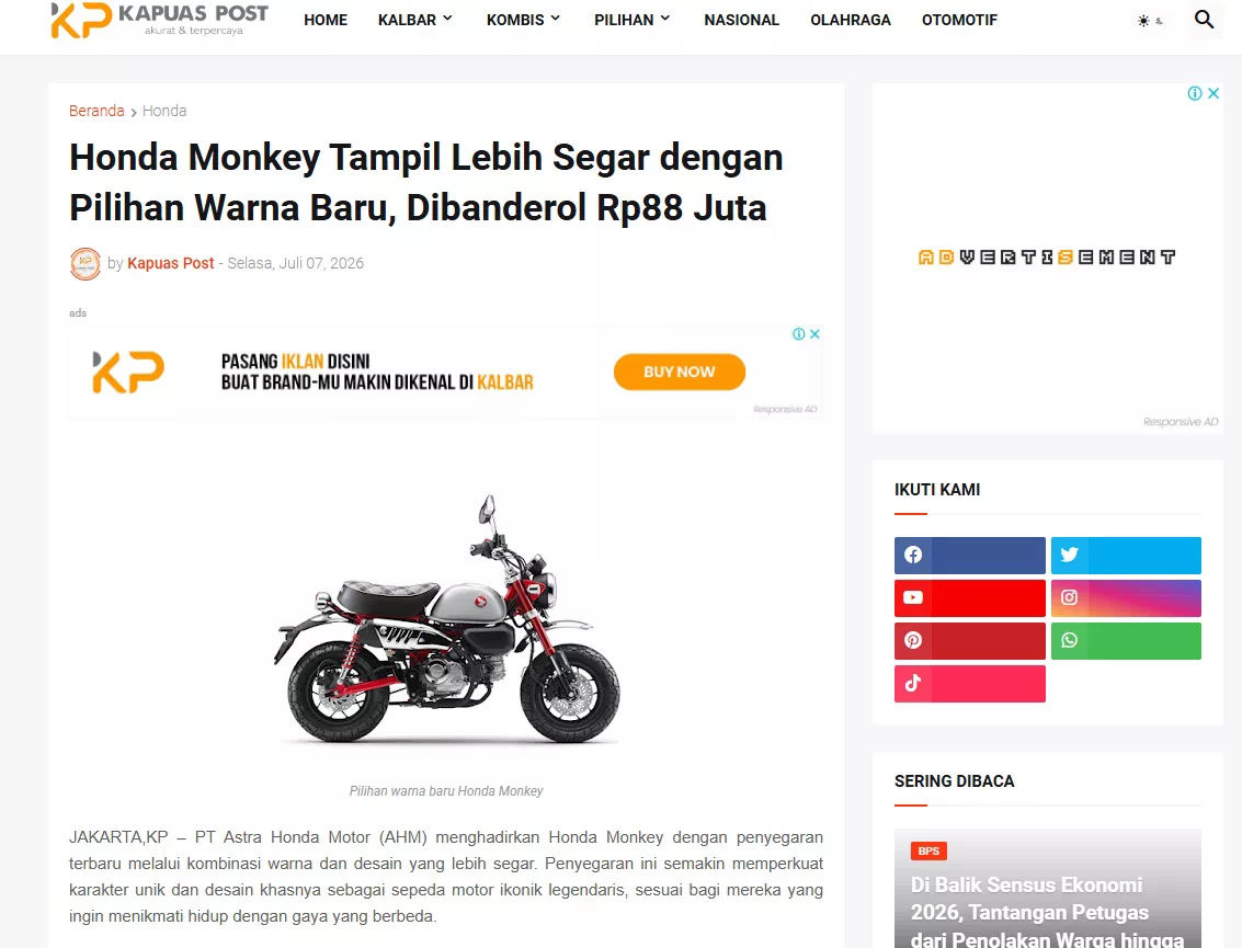 Honda Monkey Tampil Lebih Segar dengan Pilihan Warna Baru, Dibanderol Rp88 Juta