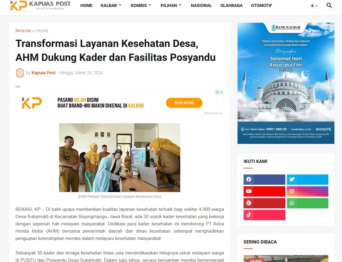 Transformasi Layanan Kesehatan Desa, AHM Dukung Kader dan Fasilitas Posyandu