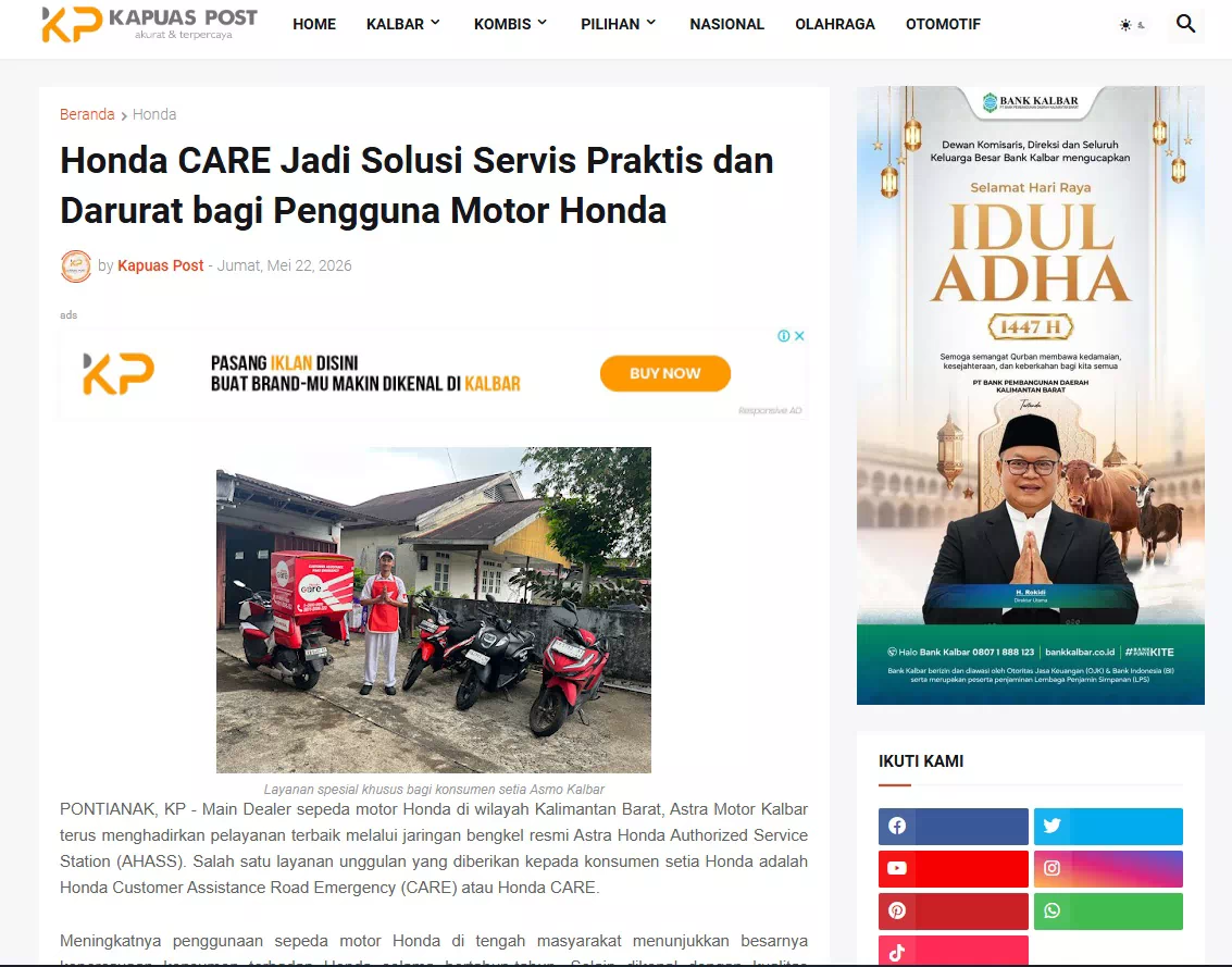 Honda CARE Jadi Solusi Servis Praktis dan Darurat bagi Pengguna Motor Honda