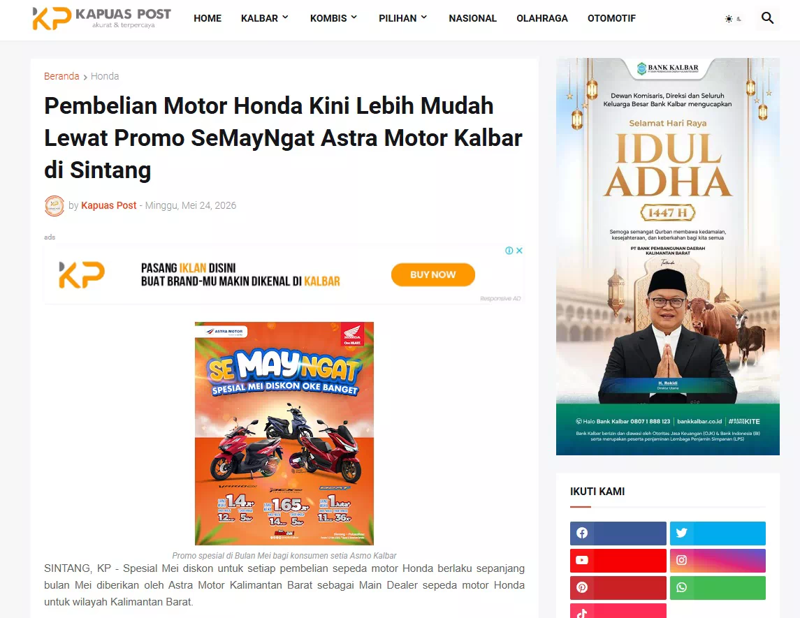 Pembelian Motor Honda Kini Lebih Mudah Lewat Promo SeMayNgat Astra Motor Kalbar di Sintang