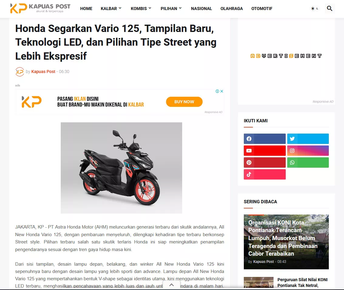 Honda Segarkan Vario 125, Tampilan Baru, Teknologi LED, dan Pilihan Tipe Street yang Lebih Ekspresif