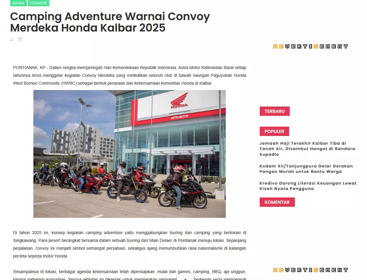 Camping Adventure Warnai Convoy Merdeka Honda Kalbar 2025