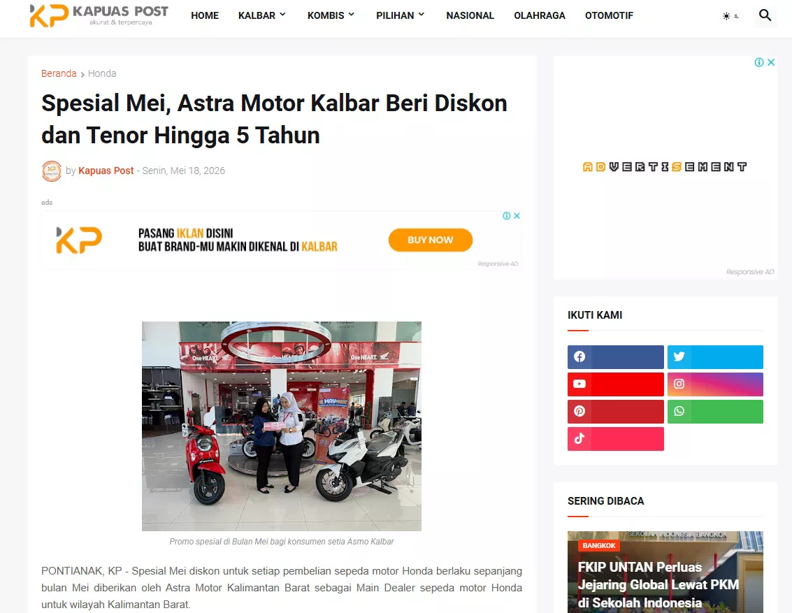 Spesial Mei, Astra Motor Kalbar Beri Diskon dan Tenor Hingga 5 Tahun