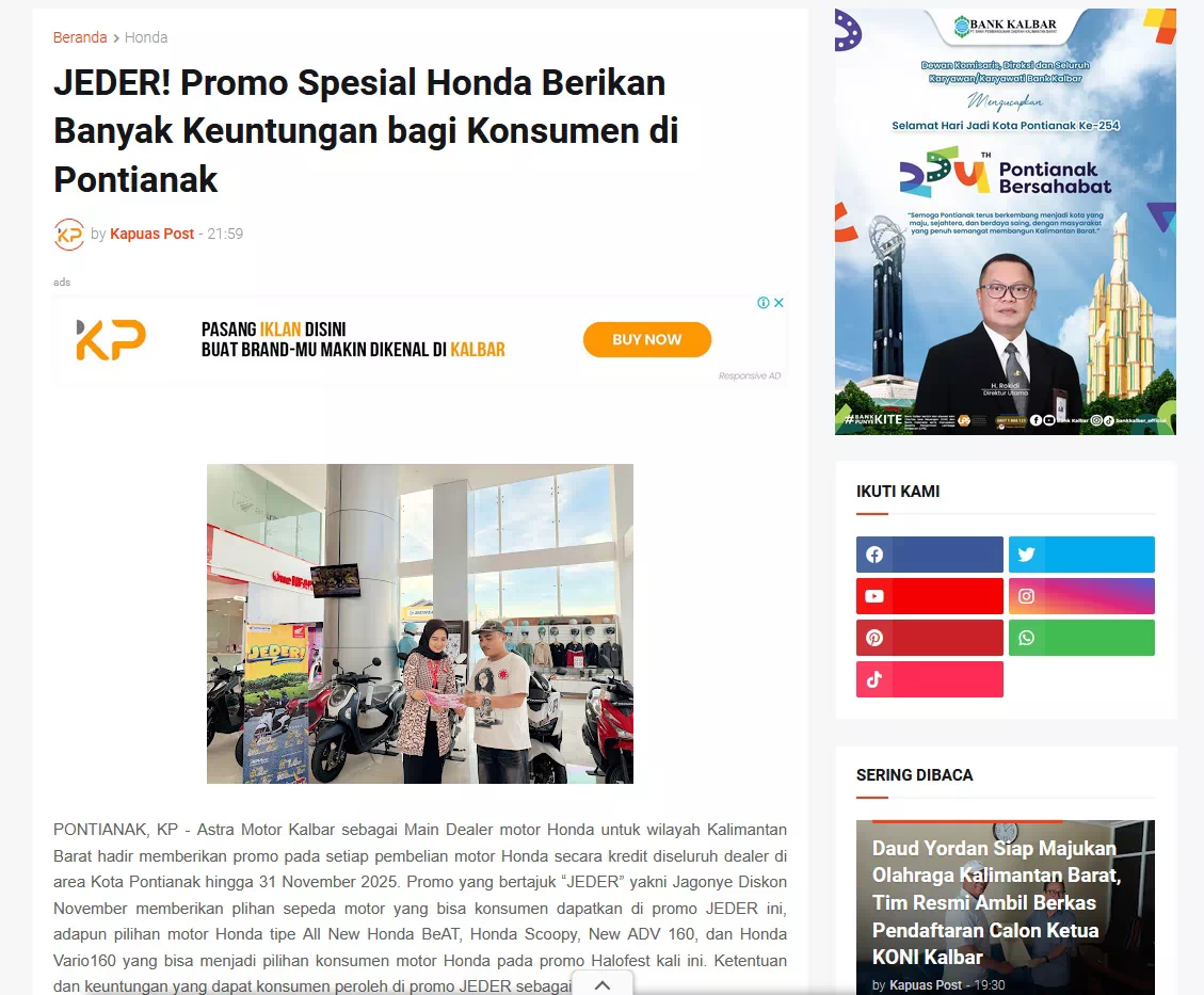 JEDER! Promo Spesial Honda Berikan Banyak Keuntungan bagi Konsumen di Pontianak