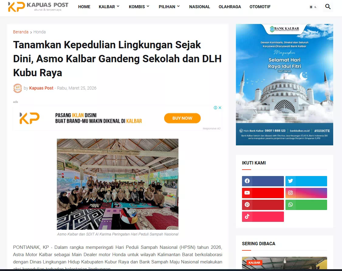Tanamkan Kepedulian Lingkungan Sejak Dini, Asmo Kalbar Gandeng Sekolah dan DLH Kubu Raya