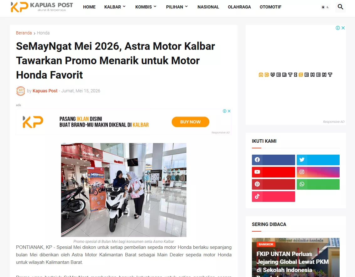 SeMayNgat Mei 2026, Astra Motor Kalbar Tawarkan Promo Menarik untuk Motor Honda Favorit