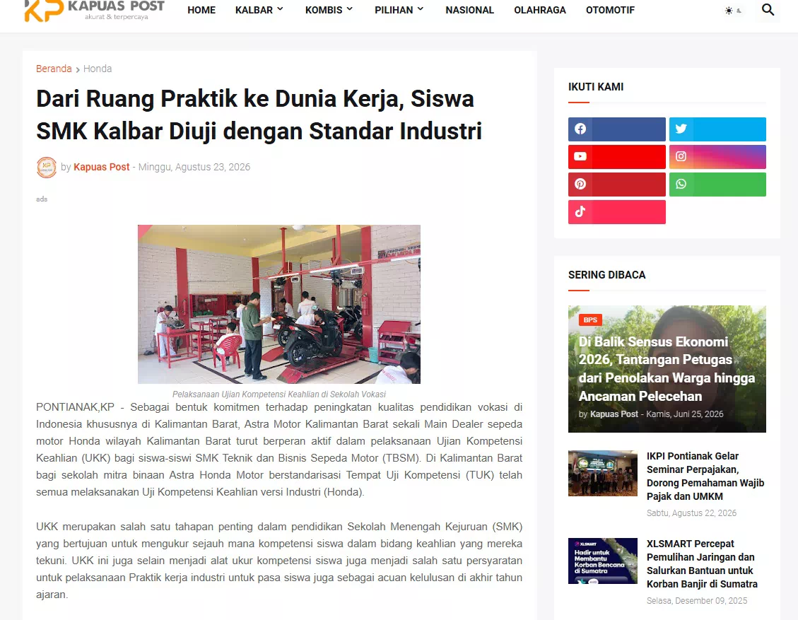 Dari Ruang Praktik ke Dunia Kerja, Siswa SMK Kalbar Diuji dengan Standar Industri