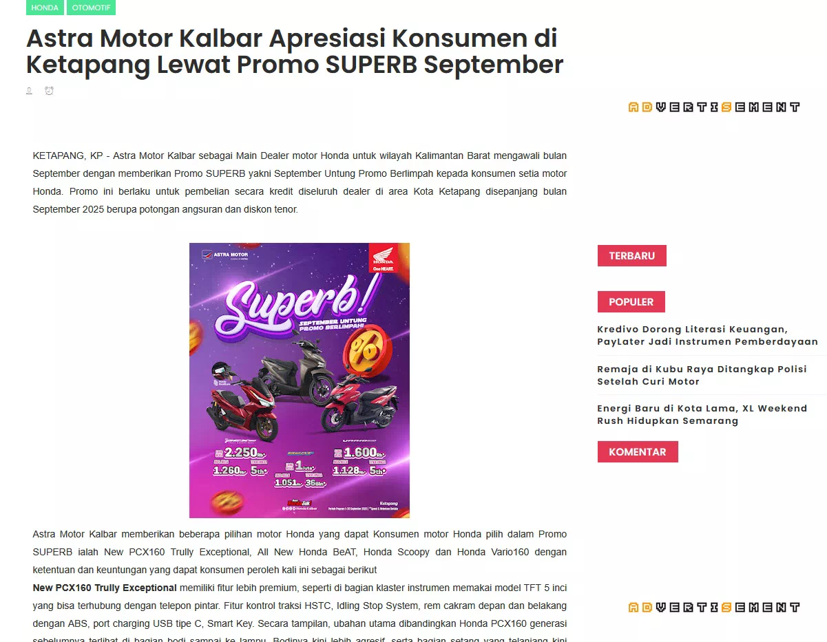 Astra Motor Kalbar Apresiasi Konsumen di Ketapang Lewat Promo SUPERB September