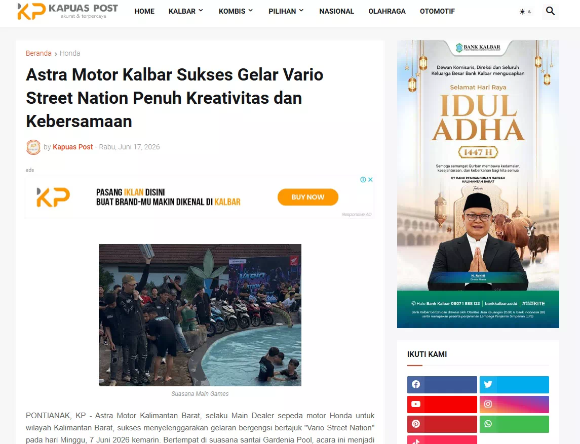 Astra Motor Kalbar Sukses Gelar Vario Street Nation Penuh Kreativitas dan Kebersamaan