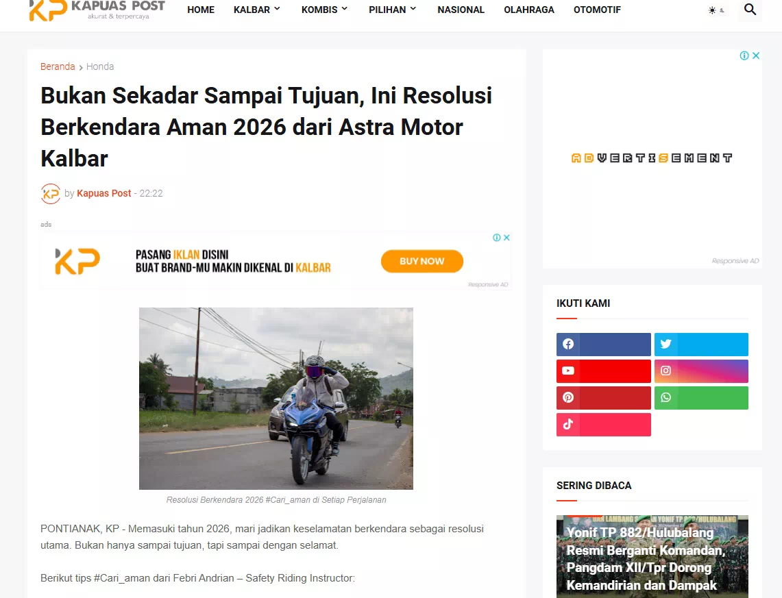 Bukan Sekadar Sampai Tujuan, Ini Resolusi Berkendara Aman 2026 dari Astra Motor Kalbar