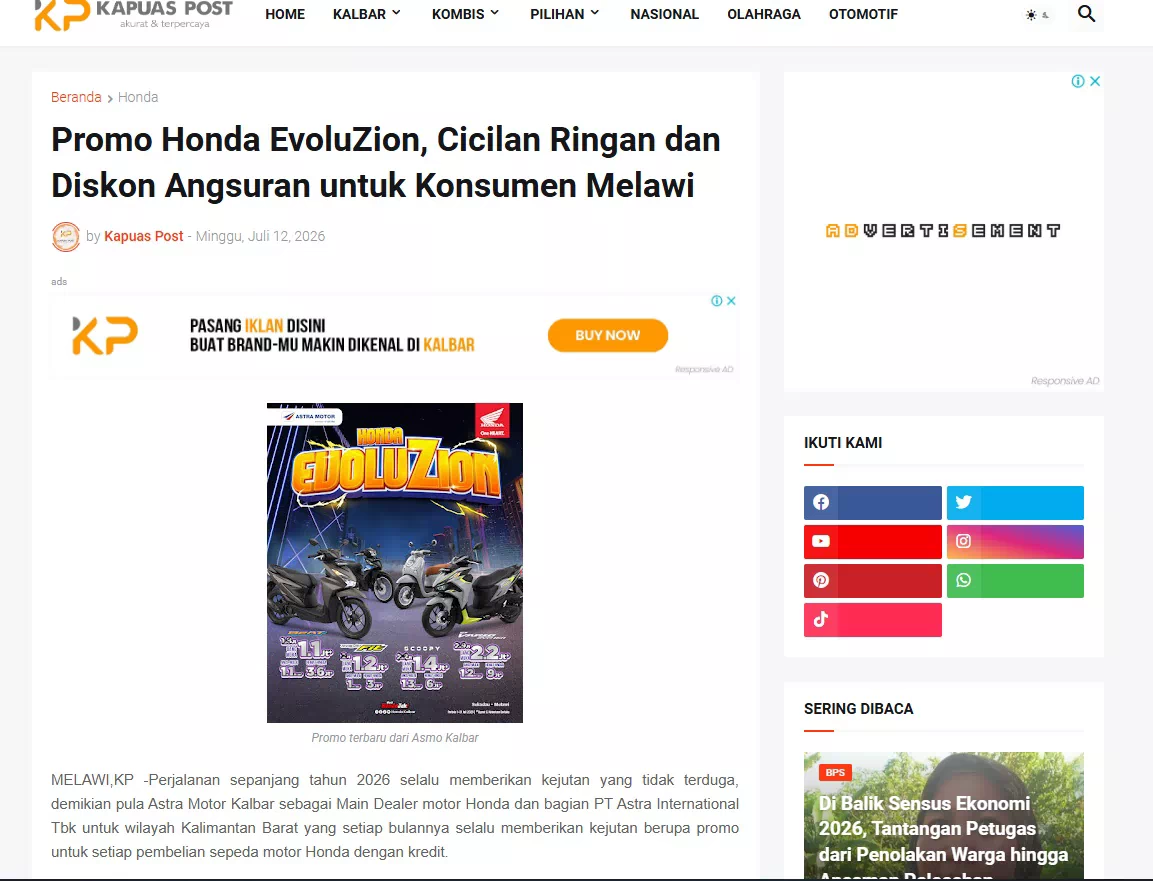 Promo Honda EvoluZion, Cicilan Ringan dan Diskon Angsuran untuk Konsumen Melawi