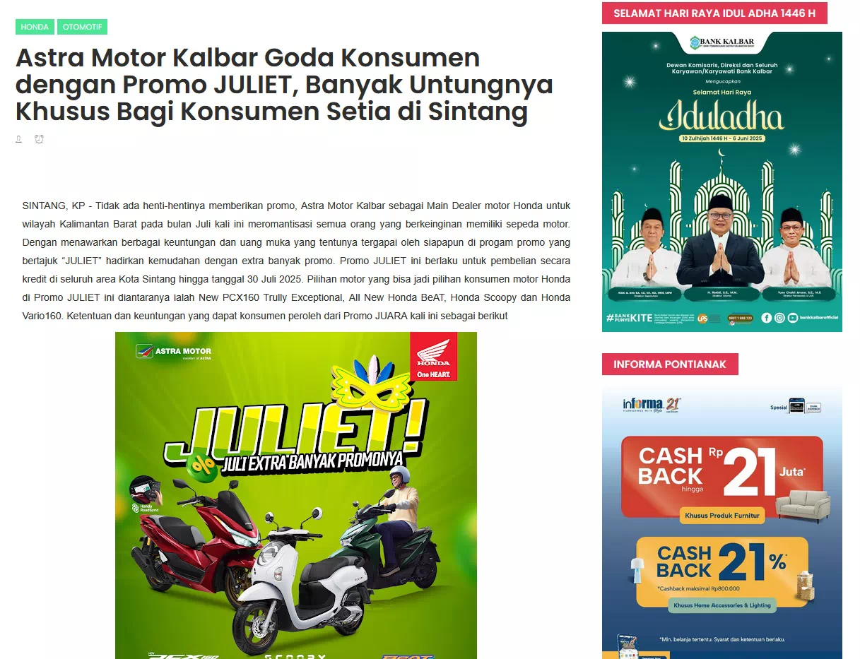 Astra Motor Kalbar Goda Konsumen dengan Promo JULIET, Banyak Untungnya Khusus Bagi Konsumen Setia di Sintang