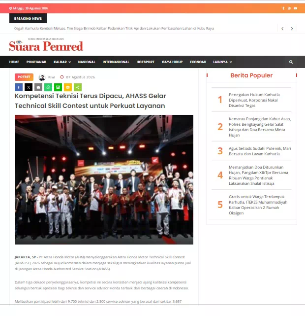 Kompetensi Teknisi Terus Dipacu, AHASS Gelar Technical Skill Contest untuk Perkuat Layanan