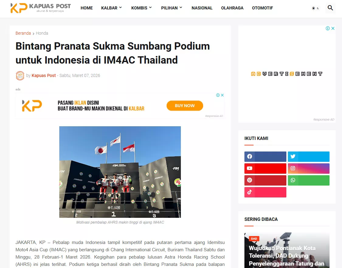 Bintang Pranata Sukma Sumbang Podium untuk Indonesia di IM4AC Thailand