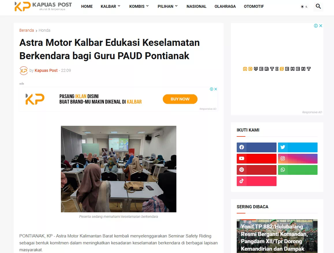 Astra Motor Kalbar Edukasi Keselamatan Berkendara bagi Guru PAUD Pontianak