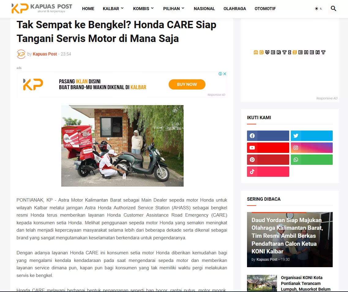 Tak Sempat ke Bengkel? Honda CARE Siap Tangani Servis Motor di Mana Saja