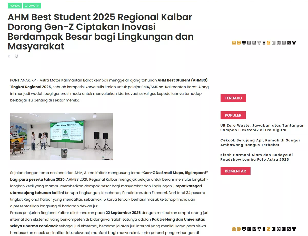 AHM Best Student 2025 Regional Kalbar Dorong Gen-Z Ciptakan Inovasi Berdampak Besar bagi Lingkungan dan Masyarakat