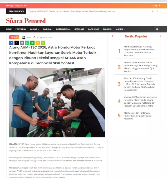 Ajang AHM-TSC 2026, Astra Honda Motor Perkuat Komitmen Hadirkan Layanan Servis Motor Terbaik dengan Ribuan Teknisi Bengkel AHASS Asah Kompetensi di Technical Skill Contest