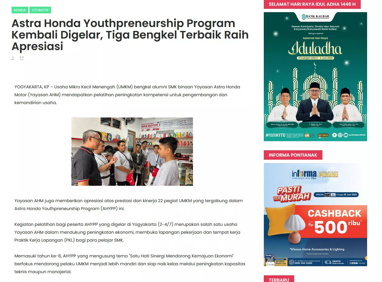 Astra Honda Youthpreneurship Program Kembali Digelar, Tiga Bengkel Terbaik Raih Apresiasi