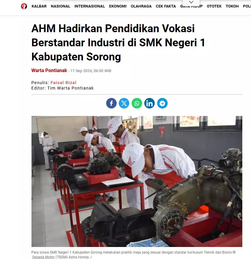 AHM Hadirkan Pendidikan Vokasi Berstandar Industri di SMK Negeri 1 Kabupaten Sorong