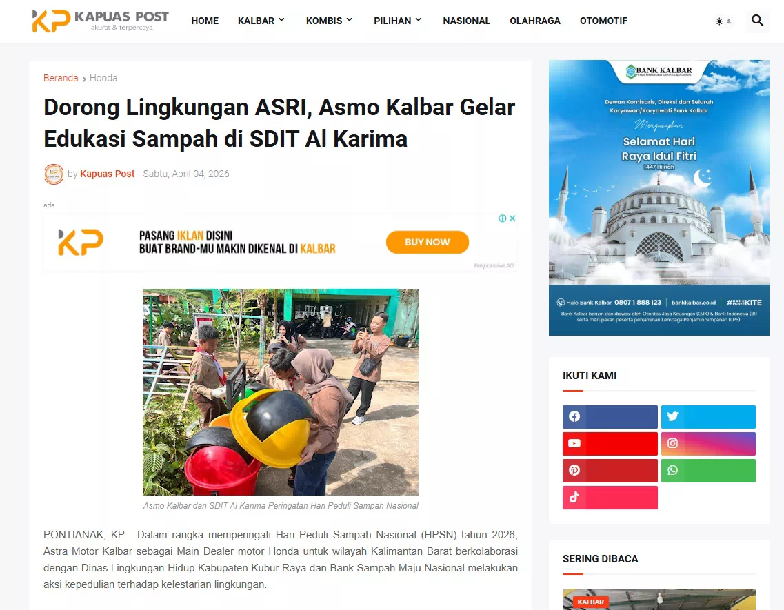 Dorong Lingkungan ASRI, Asmo Kalbar Gelar Edukasi Sampah di SDIT Al Karima