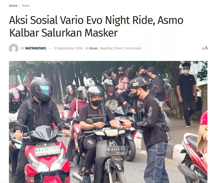 Aksi Sosial Vario Evo Night Ride, Asmo Kalbar Salurkan Masker