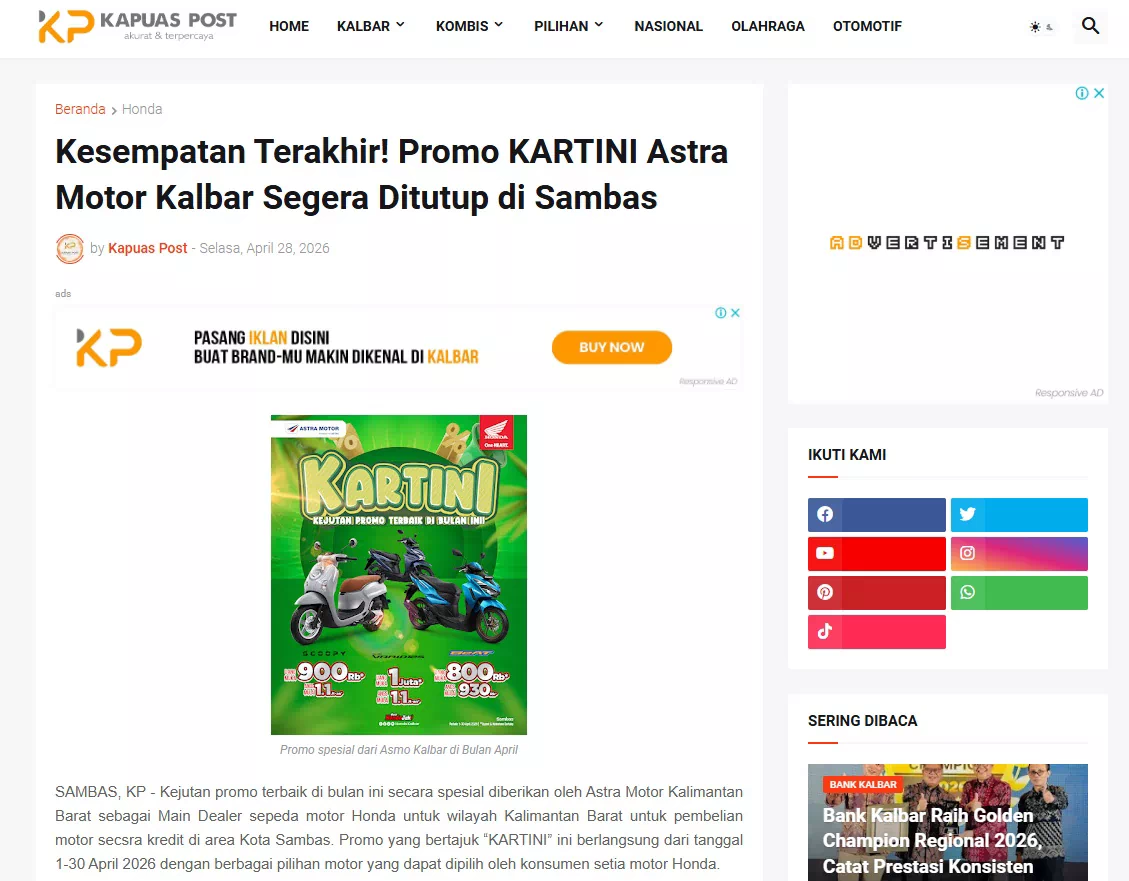 Kesempatan Terakhir! Promo KARTINI Astra Motor Kalbar Segera Ditutup di Sambas