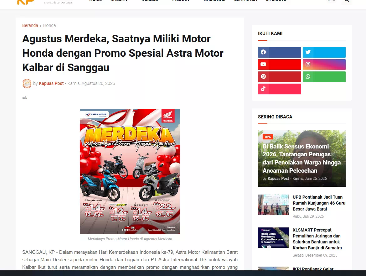 Agustus Merdeka, Saatnya Miliki Motor Honda dengan Promo Spesial Astra Motor Kalbar di Sanggau