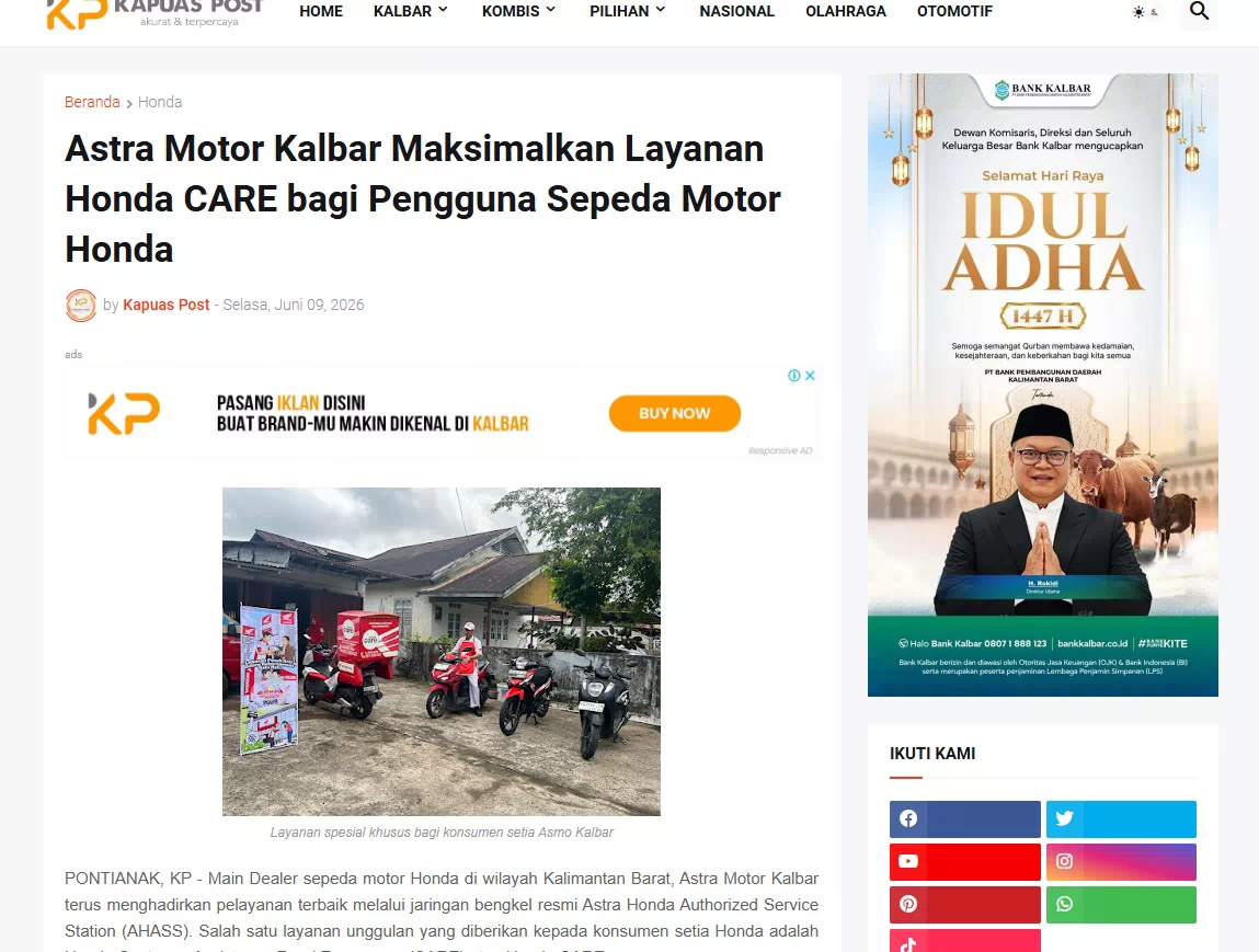 Astra Motor Kalbar Maksimalkan Layanan Honda CARE bagi Pengguna Sepeda Motor Honda0