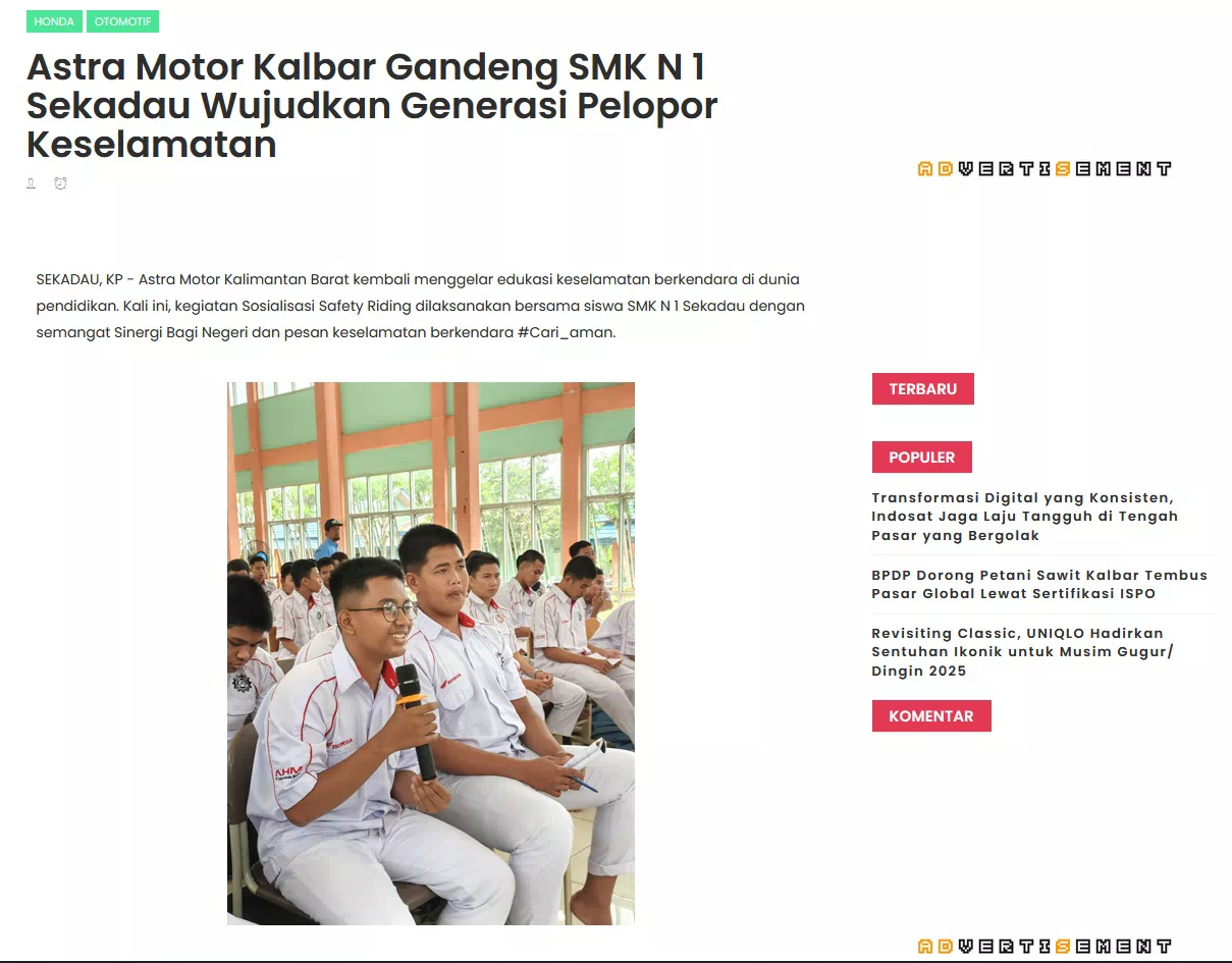Astra Motor Kalbar Gandeng SMK N 1 Sekadau Wujudkan Generasi Pelopor Keselamatan