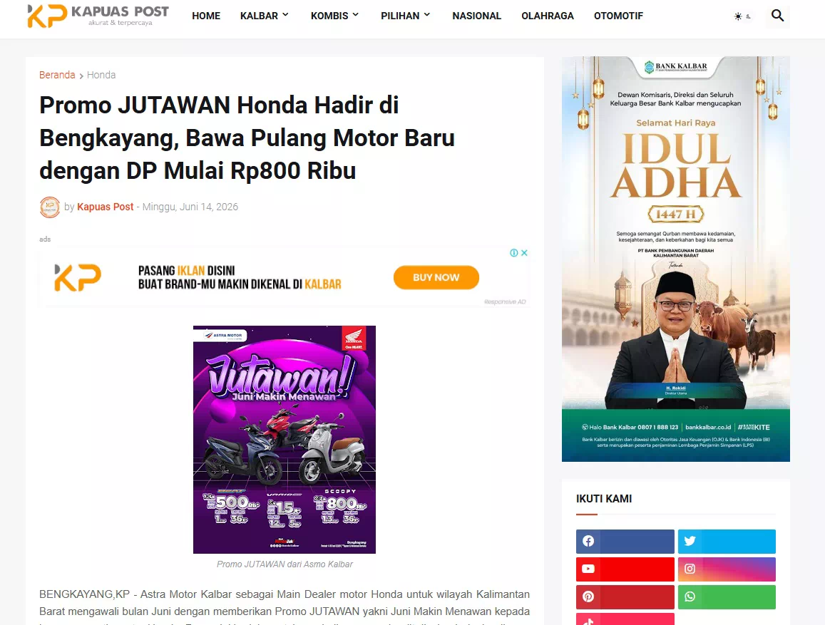 Promo JUTAWAN Honda Hadir di Bengkayang, Bawa Pulang Motor Baru dengan DP Mulai Rp800 Ribu