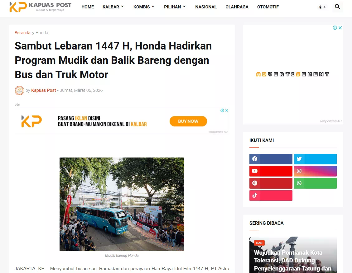 Sambut Lebaran 1447 H, Honda Hadirkan Program Mudik dan Balik Bareng dengan Bus dan Truk Motor