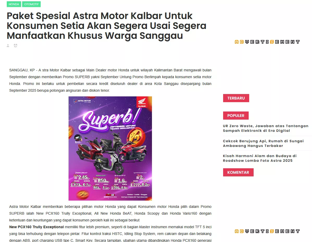 Paket Spesial Astra Motor Kalbar Untuk Konsumen Setia Akan Segera Usai Segera Manfaatkan Khusus Warga Sanggau