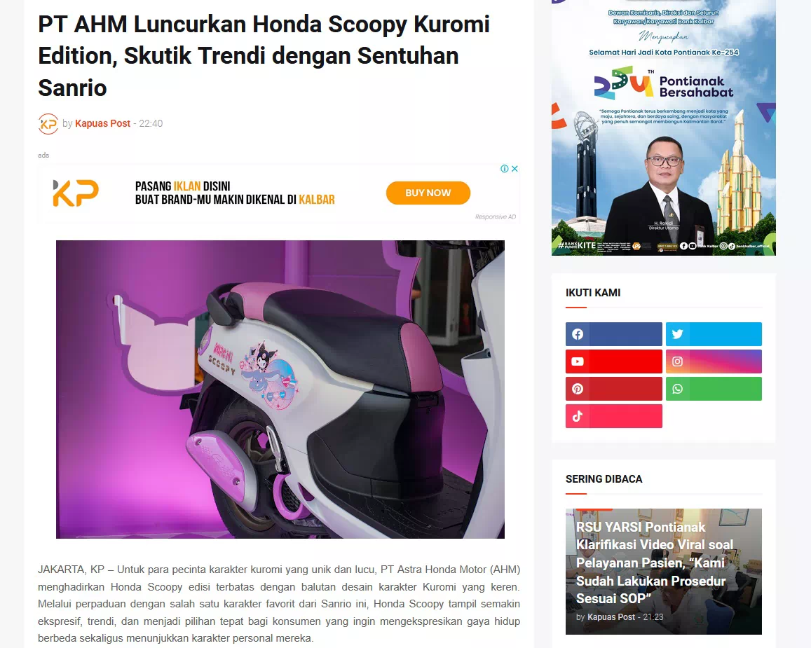 PT AHM Luncurkan Honda Scoopy Kuromi Edition, Skutik Trendi dengan Sentuhan Sanrio