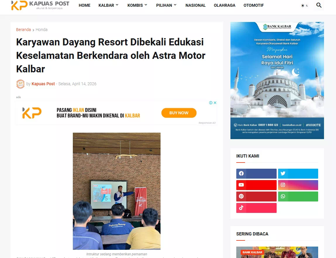 Karyawan Dayang Resort Dibekali Edukasi Keselamatan Berkendara oleh Astra Motor Kalbar