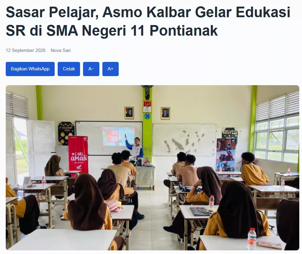 Sasar Pelajar, Asmo Kalbar Gelar Edukasi SR di SMA Negeri 11 Pontianak
